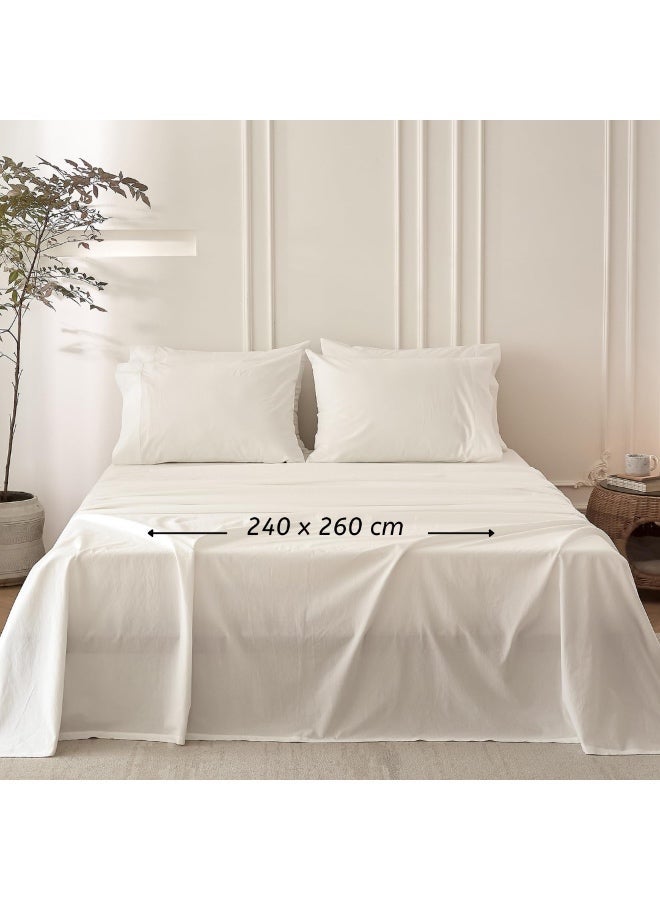 Deluxe Ivory White Comfy Flat Bed Linen Set (5 Pieces) - 240 x 260 cm - Image 1